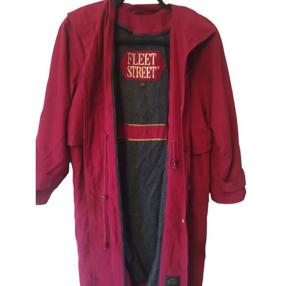 VINTAGE Fleet Street Womens 4P LONG COAT TRENCHCOAT Lined RED OVERSIZED 90s - Picture 6 of 11